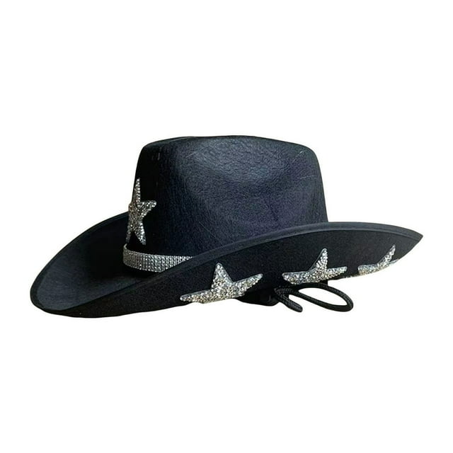 Women Cowboy Hat Wide Brim Rhinestone Tasseled Western Large Cap