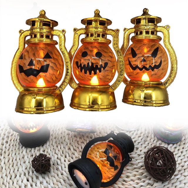 DGLQMYX (Liquidación) Calabaza decorativa de Halloween, vela electrónica de plástico vintage de Pascua, calabaza de mano galvanizada, estilo americano