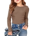 thumbnail image 5 of YDFCWXW Girls Long Sleeve Stretch Crewneck Ribbed T-Shirt Slim Fit Casual Basic Tops (Coffee, 13-14 Years), 5 of 6