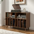 thumbnail image 3 of Record Player Stand with Vinyl Storage, Record Player Table with Power Outlet, Turntable Stand with Wood Legs for Living Room, 3 of 8