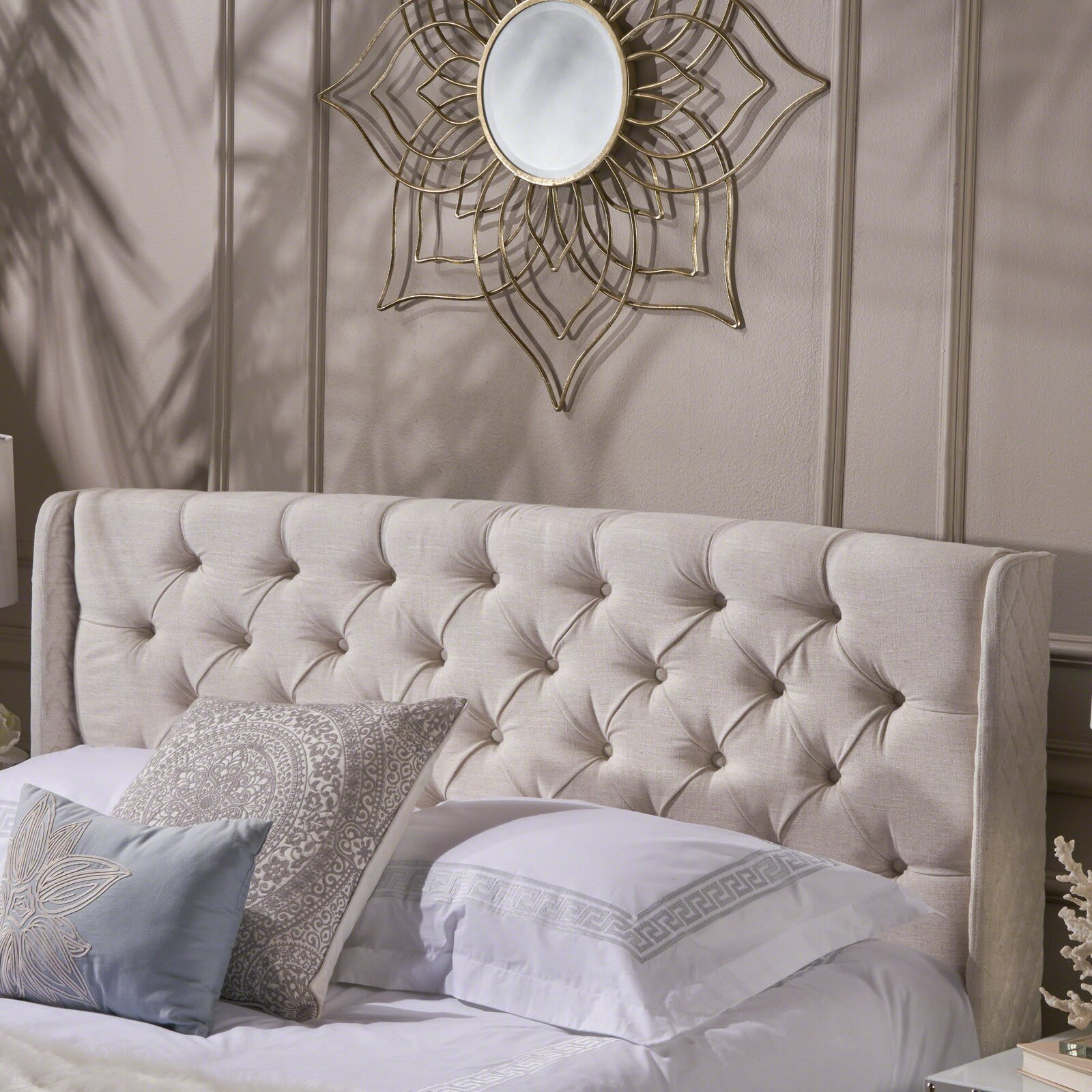 Riley Upholstered Wingback Headboard, Mount Type Bed Frame Mounted