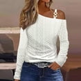 thumbnail image 2 of Women Cold Shoulder Long Sleeve Tops Metal Strap Fashion Cable Textured Polyester Fall Sexy Casual T Shirts Blouses (XX-Large, White), 2 of 6