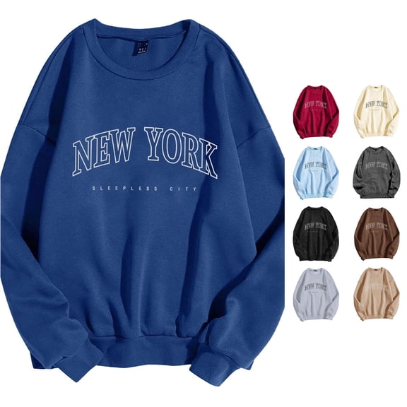 DHFJKG New York City Sweatshirt For Women Letter Printed Casual Long Sleeve Crew Neck Pullover Tops