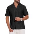thumbnail image 4 of INSPIRE CHIC Men's Camp Collar Button Down Short Sleeve Distressed Ripped Casual Shirts L Black, 4 of 6
