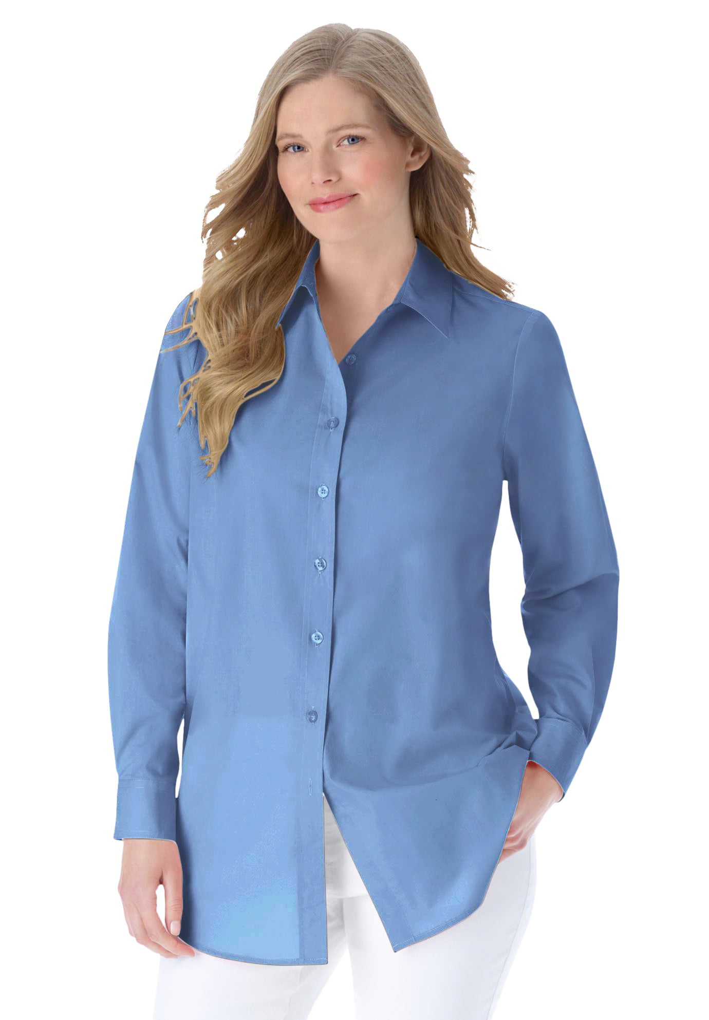 Woman Within Womens Plus Size Perfect Long-Sleeve Button Down Shirt