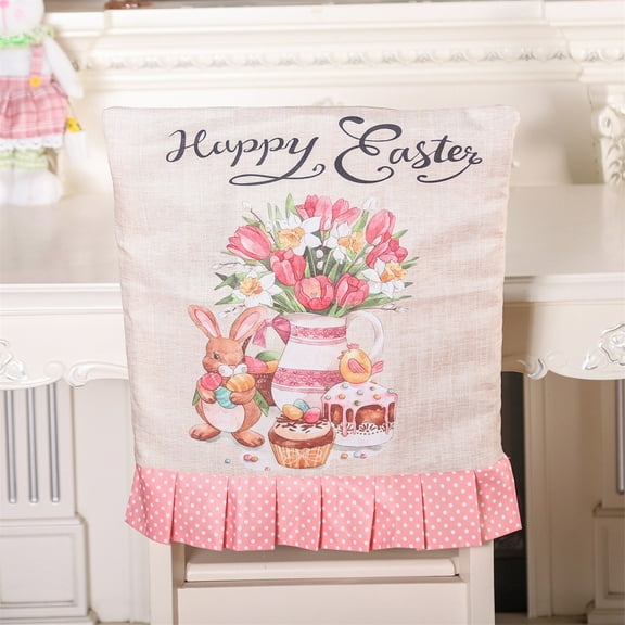 Rabbit Bunny Happy Easter Table Runner, Spring Summer Seasonal Holiday Kitchen Dining Table Decoration for Indoor Outdoor Home Party Decor, 18x21 Inch