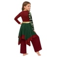 thumbnail image 2 of Haitryli Praise Dance Dress for Girls Printed Overlay Tunic with Wide-leg Pants Worship Liturgical Lyrical Dancewear Burgundy Army Green 8, 2 of 5