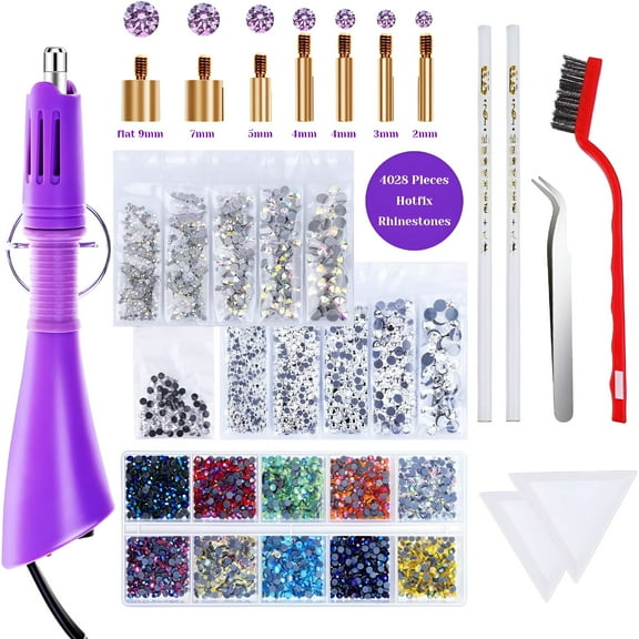 FACEGA Hotfix Applicator with Rhinestones,Hot Fix Rhinestone Applicator Tool Kit with 4028Pcs Rhinestones,7 Different Sizes Tips,Rhinestone Picker Pens and Brush for Cloth Bedazzler Craft