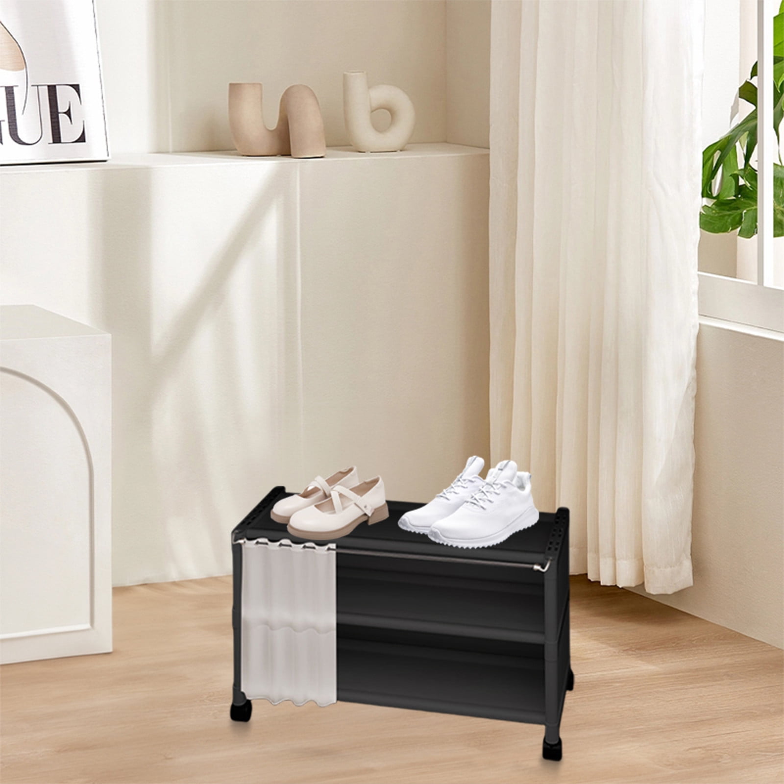 GENGEN Shoe Rack with Wheels, 2-Tier Rolling Shoe Storage