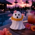thumbnail image 2 of Summerween Whimsical Flower Lei Ghost Figurine, Compact Cute Ghost Statue Tropical Pool Party Halloween Decorations for Porch Indoor Bedroom Office Farmhouse Entryway Ornament, 2 of 8