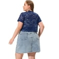 thumbnail image 4 of Women's Plus Size Shrug Cardigan Lace Allover Open Front Short Sleeve Crop Bolero Jacket Navy 2X, 4 of 6