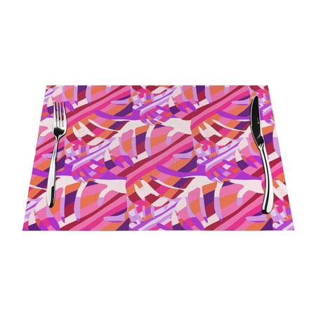 

XMXY Woven Placemats Set of 4 PCS Purple Striped Leaf Table Mats Washable Heat Resistant Placemats