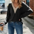 thumbnail image 2 of Diufon Long Sleeve Tops for Women Lace Patchwork V Neck Blouses Fall Casual Solid Color Tunics, 2 of 7
