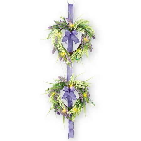 Pre Lit Lavender Heart Shaped Double Door Wreath Purple Pre Lit Lavender Heart Shaped Double Door Wreath Purple