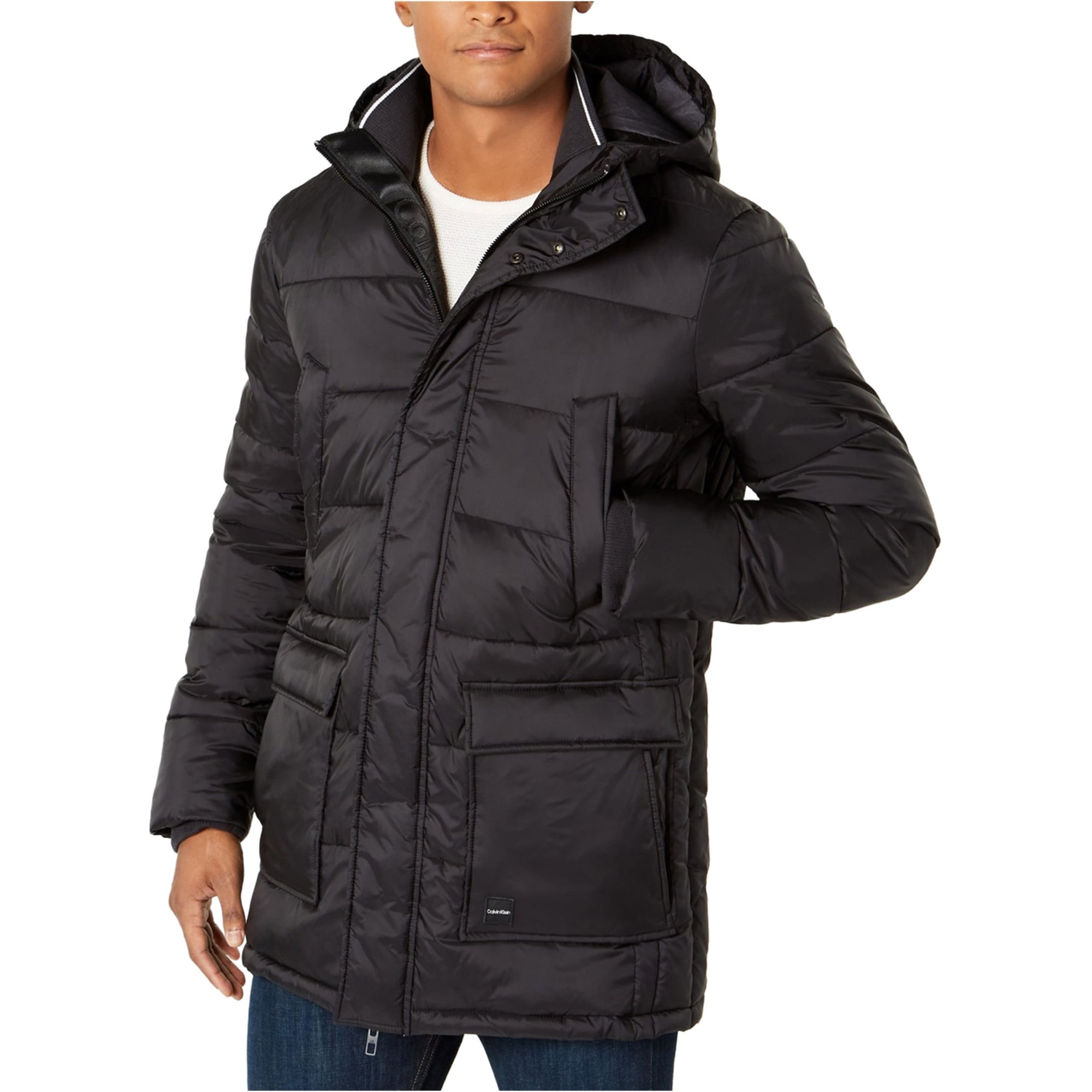Calvin Klein Mens Winter Hooded Puffer Jacket, Black, Small 
