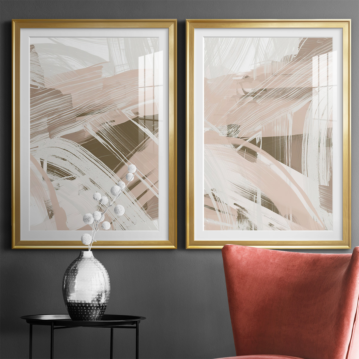 Wexford Home Earthtone Swipe I Premium Framed Print, 26.5" x 36.5" - Ready to Hang, Gold (Set of 2)