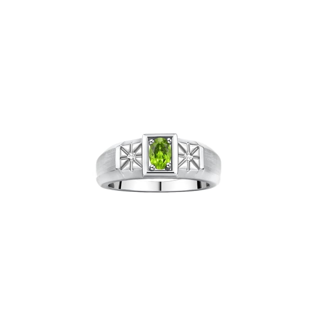 RYLOS Men's Rings Sterling Silver Classic 6X4MM Oval Gemstone & Diamond Ring Peridot August Birthstone Rings For Men, Silver Rings, Size 12