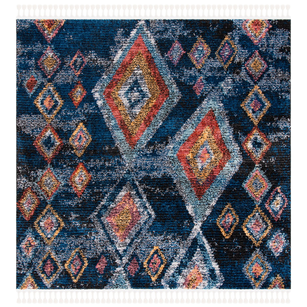 SAFAVIEH Morocco Sloan Abstract Geometric Polyester Area Rug, Navy/Multi, 5'3" x 7'6"