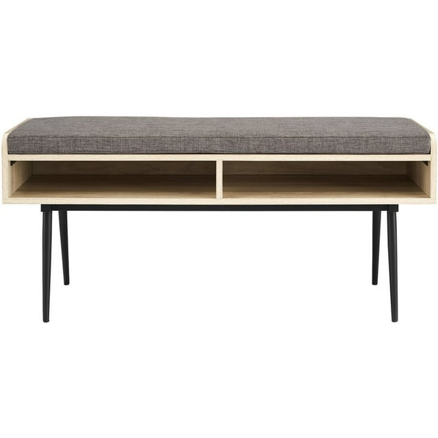 Banc Moderne Diaz 44" avec Rangement sur le devant et Coussin en Bouleau/gris Tempête
