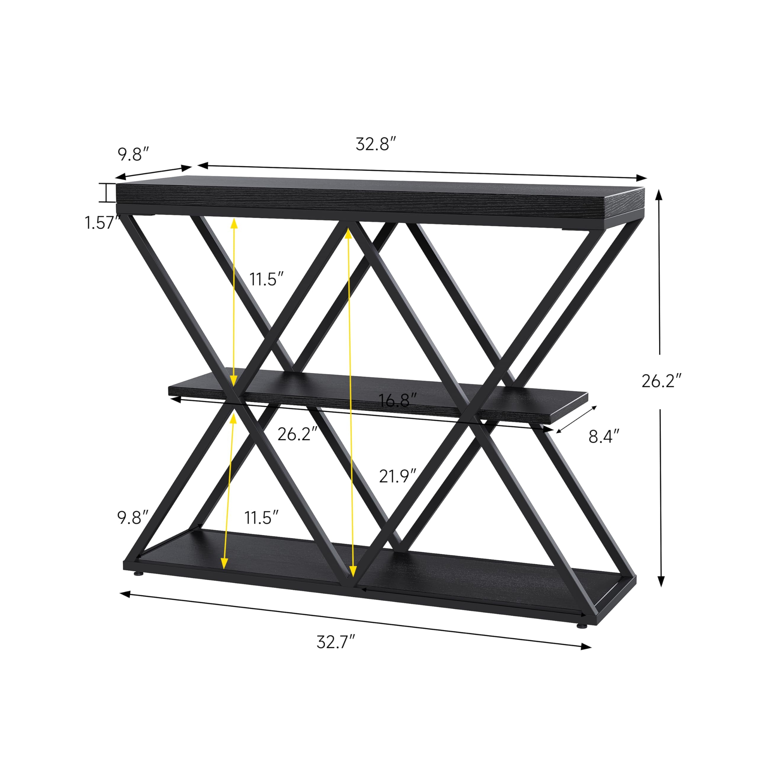 3-Tier Industrial Entryway Console Table - X-Shaped Metal Frame & Open Storage Shelves, Ideal Hallway Accent Table