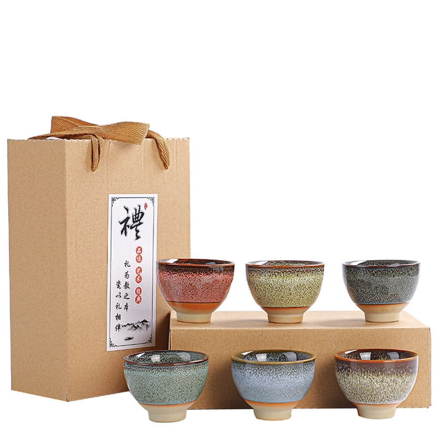 Juego de 6 vasos de chupito de soju coreano, tazas de porcelana, tazas de cerámica coreanas, accesorios para té, artículos para beber, cerámica artesanal (multicolor, diseño elegante).