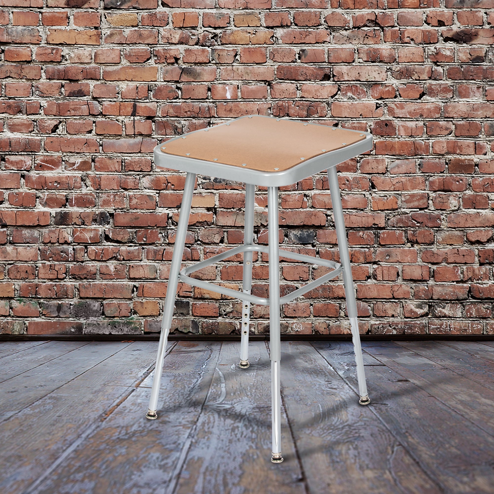Hampden Furnishings Clint Stools,19"-27" Square Masonite/Steel Science Stool, Grey, 2 Pack