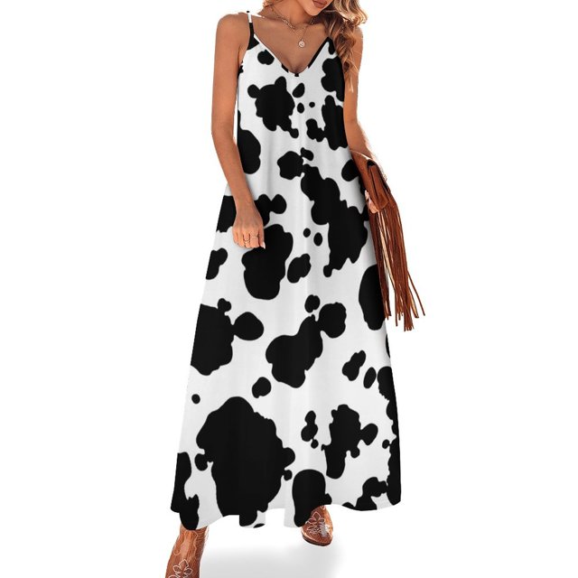 Vestido sin mangas con estampado de vaca, atuendo para festival, ropa de playa para mujer