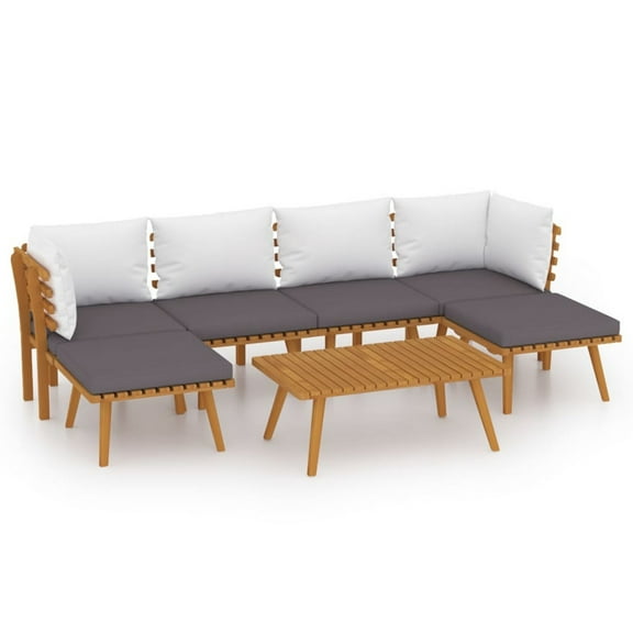 Roma 7pc Outdoor Modular Sofa Set, Table, White Cushions, Acacia Wood