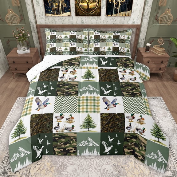 jejeloiu Wild Mallard Duck Full Size Comforter Sets,Rustic Farmhouse Camouflage Bedding Sets For Kids Reversible 3 Pieces