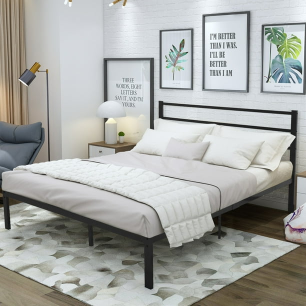 Jaxpety Queen Size Metal Bed Frame Platform Slat Support Headboard Footboard Black Com Jaxpety Queen Size Metal Bed Frame, Queen Metal Bed Headboard Footboard