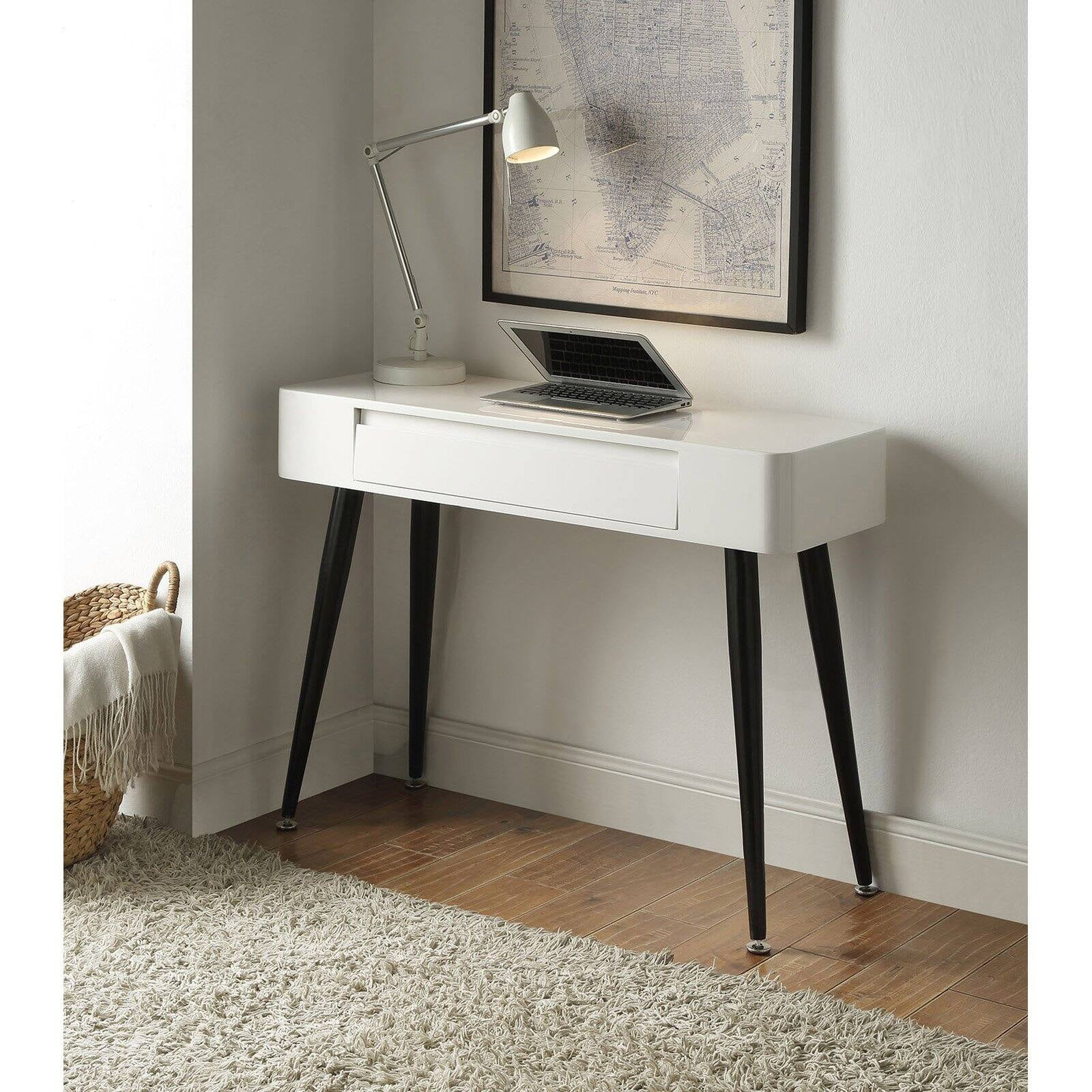 4D Concepts Black & White Console Desk with Drawer