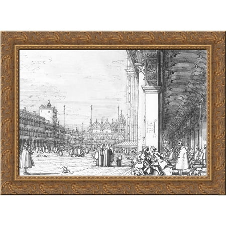 Piazza San Marco Looking East from the South West Corner 24x18 Gold Ornate Wood Framed Canvas Art by Canaletto
