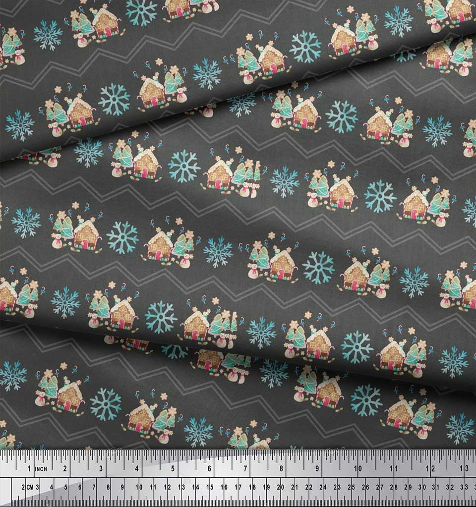 Soimoi Gray Rayon Fabric Snowman & Snowflake Christmas Printed Craft Fabric by the Yard 56 Inch Wide