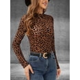 thumbnail image 6 of Women'S Leopard Print Top Long Sleeve Fitted Tee Going Out Cheetah Top Shirt Dark Brown XL, 6 of 9