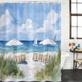 thumbnail image 2 of Coastal Beach Bathroom Shower Curtains with 12 Hooks Polyester Waterproof Shower Curtain for Stalls and Bathtubs Abstract Oil Painting Nautical Wave Decorative Bathroom Privacy Curtain 72x84 Inches, 2 of 8