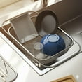 thumbnail image 4 of TRBCREATION  Large  Adjustable Over-the-Sink Expandable Dish Drying Rack with Stainless Steel Drain Basket, Telescopic Space-Saving Kitchen Organizer for Fruits & Vegetables, 4 of 11