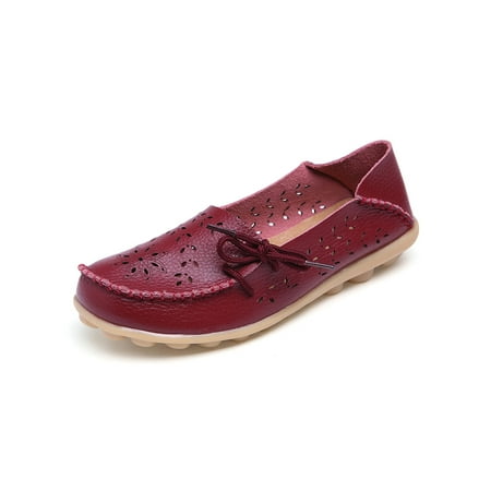 

Colisha Womens Loafers Slip On Flats Leather Casual Shoes Women Lightweight Nurse Shoe Hollow Out Wine Red 8