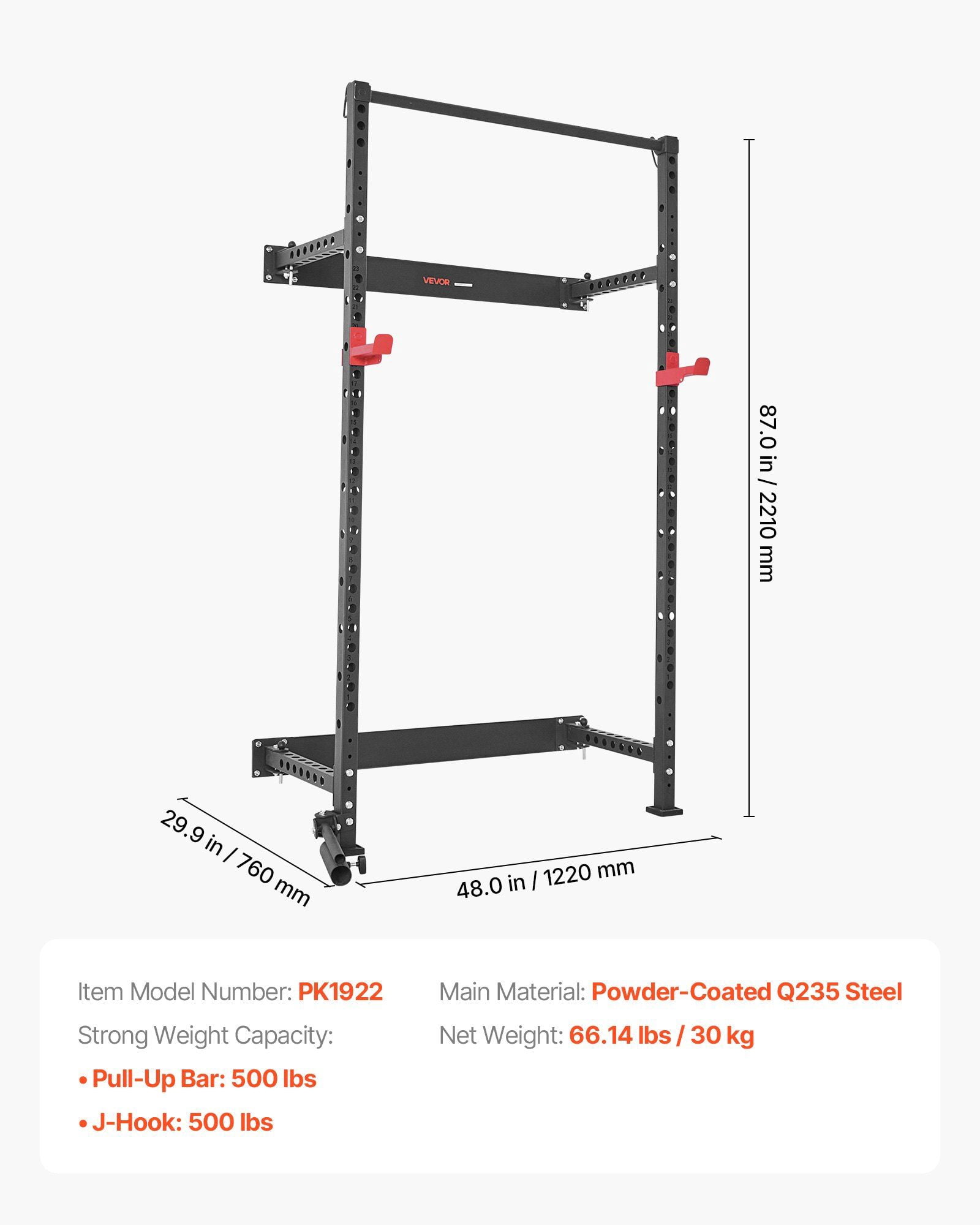 Folding Wall Cage, 1000lb, Landmine, J-Hooks, Pull-Up Bar for Home