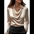 thumbnail image 3 of Camisas Elegantes de Larga con Cuello de Color Liso para Mujer, Camisetas Formales de Trabajo, Blusas Casuales de Oficina Champán S, 3 of 6