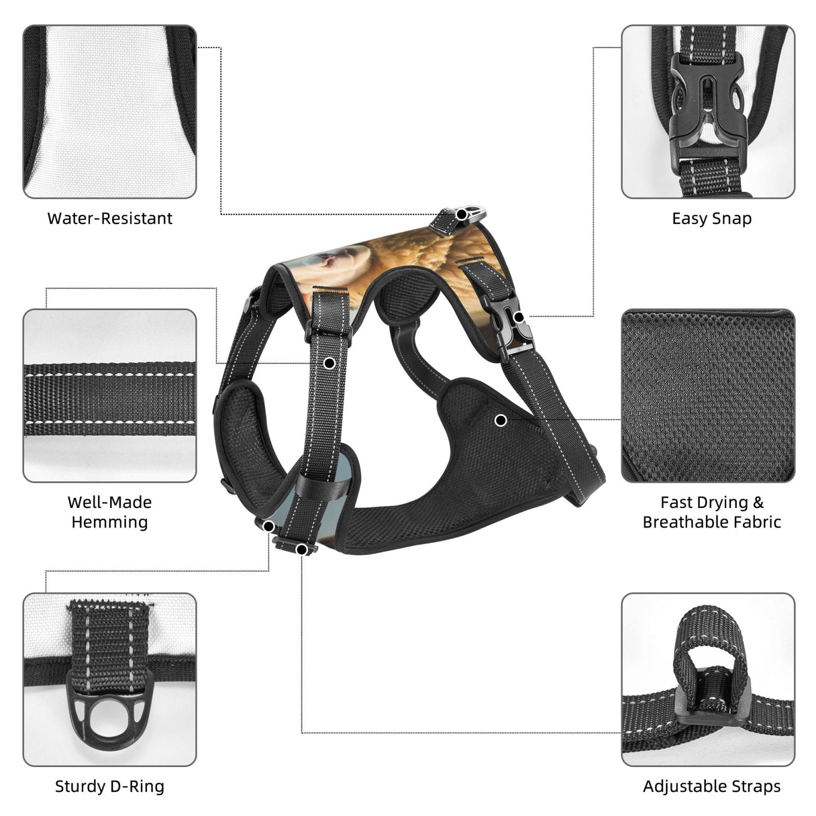 Kdxio Cute Prairie Sheep Herd Print No Pull Dog Harness Adjustable Reflective Oxford Easy Control Medium Large Dog Harness for Training and Everyday-Medium