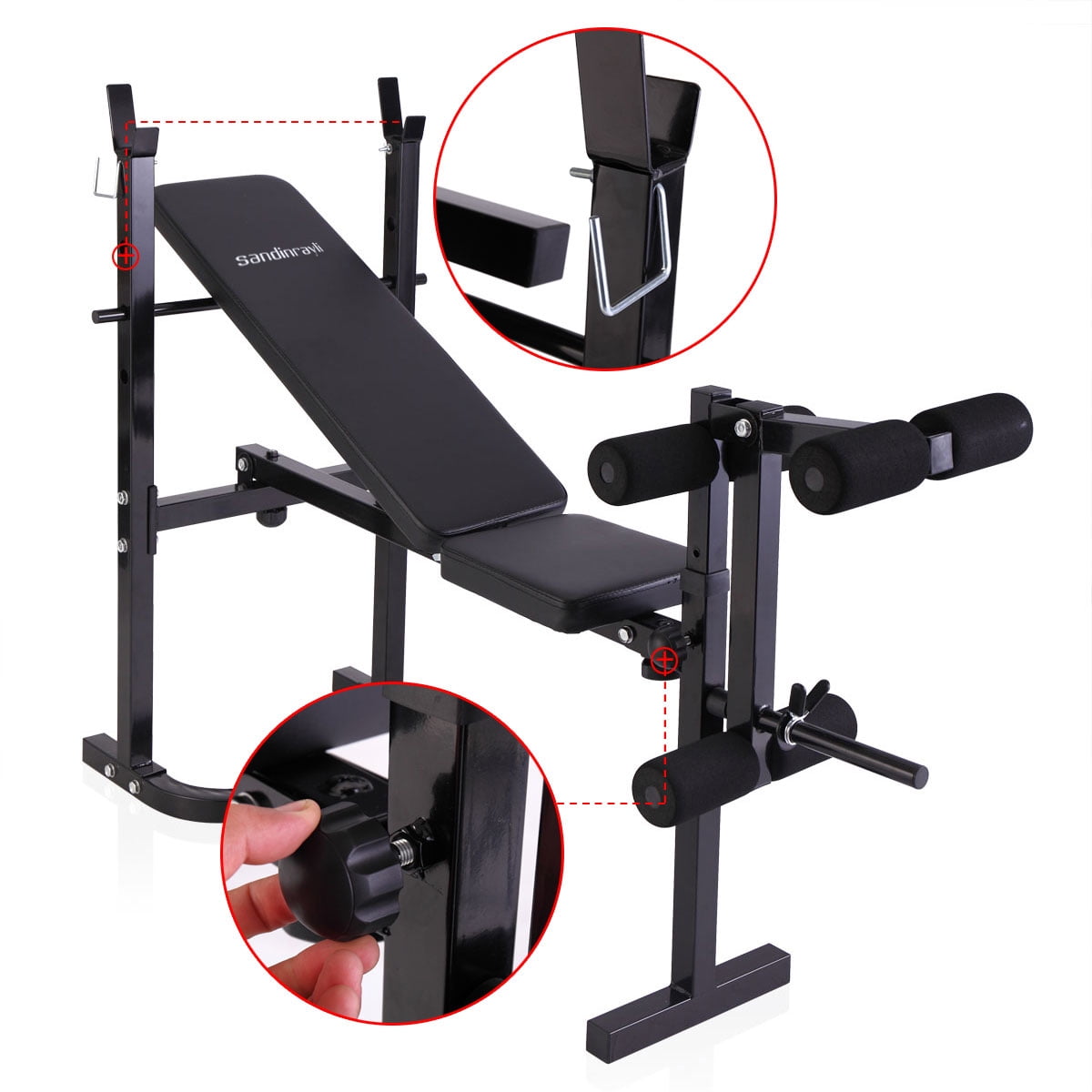sandinrayli weight lifting folding bench with rack home workout adjustable strength