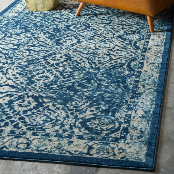 Unique Loom Oslo Collection Area Rug - Christianshavn (5' x 8' Rectangle Navy Blue/Beige)