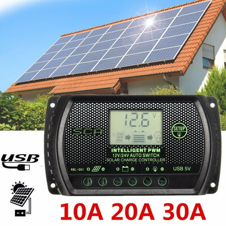 - 10A/20A/30A PWM Auto Solar Panel Battery Regulator Charge Controller with USB Port LCD Display 12V/24V