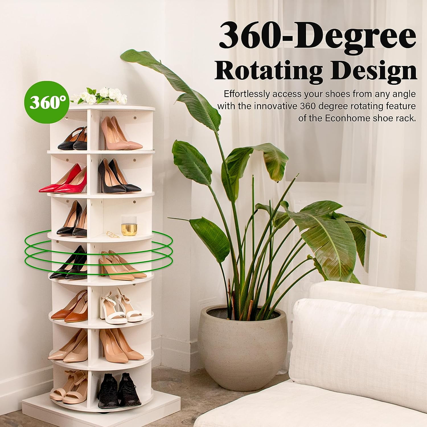 EconoHome 360° Rotating Shoe Rack 7-Tiers Organizer Spinning shoe rack, Rotating shoe Organizer tower Holds Up to 28 Pairs of Shoes, Shoe Storage Shelf for Entryway Living Room Hallway Shoe Cabinet