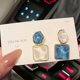 thumbnail image 3 of Pendientes de fiesta para mujer con forma de onda de agua y piedra en contraste de color de acero inoxidable, 3 of 5