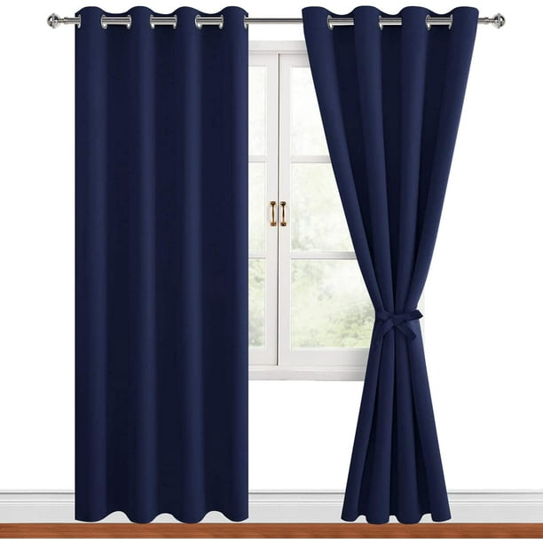 Blackout Curtains For Bedroom 52 X 84 Inches Long Thermal Insulated Light Blocking Window Living Room Kids 2 D Panels Sewn With Tiebacks Navy Blue Com Blackout Curtains For Bedroom 52 X 84, How Long Is 84 Inch Curtains