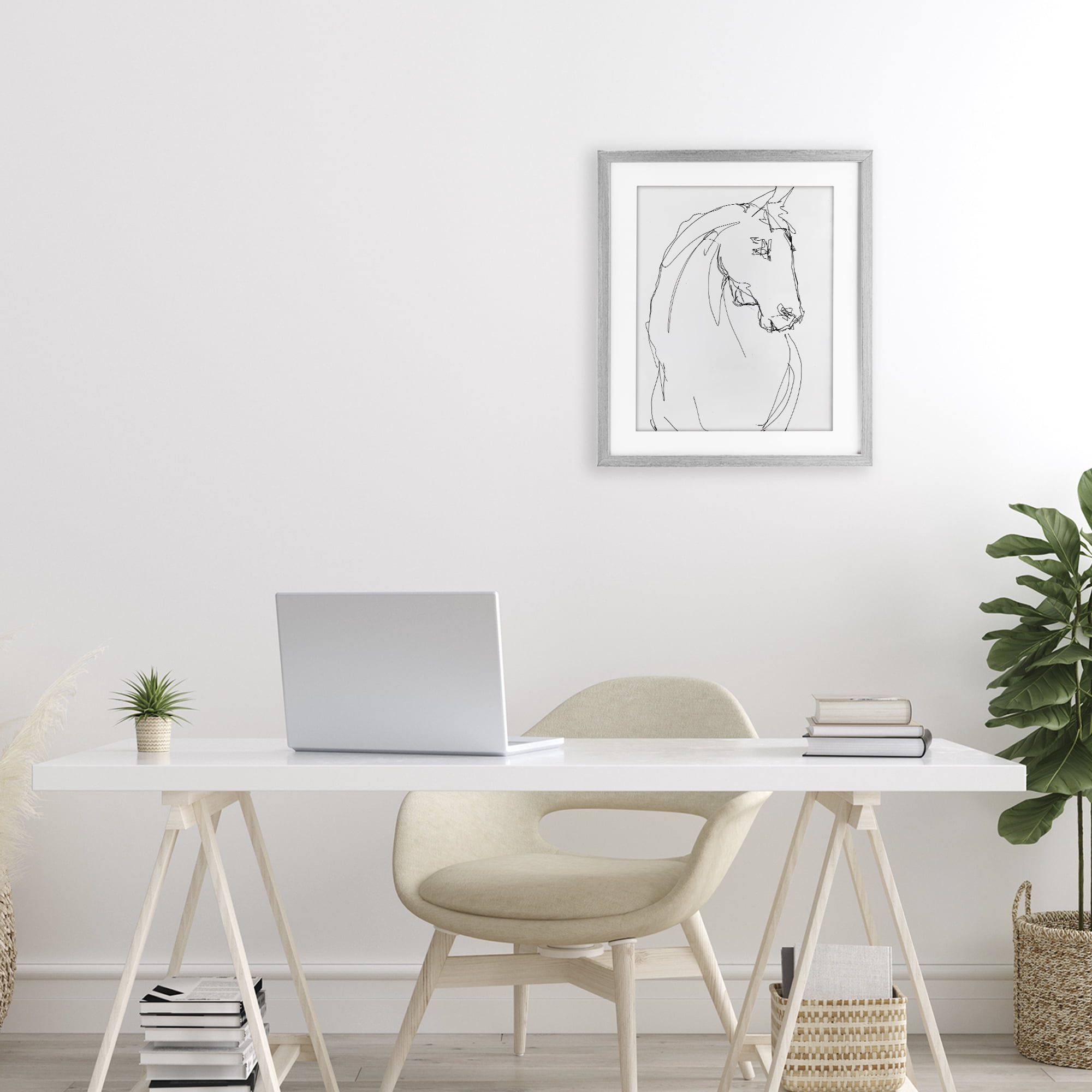 Stupell Industries Sketched Horse Contour Gray Framed Print Under Glass, design by Lorenzo Collective
