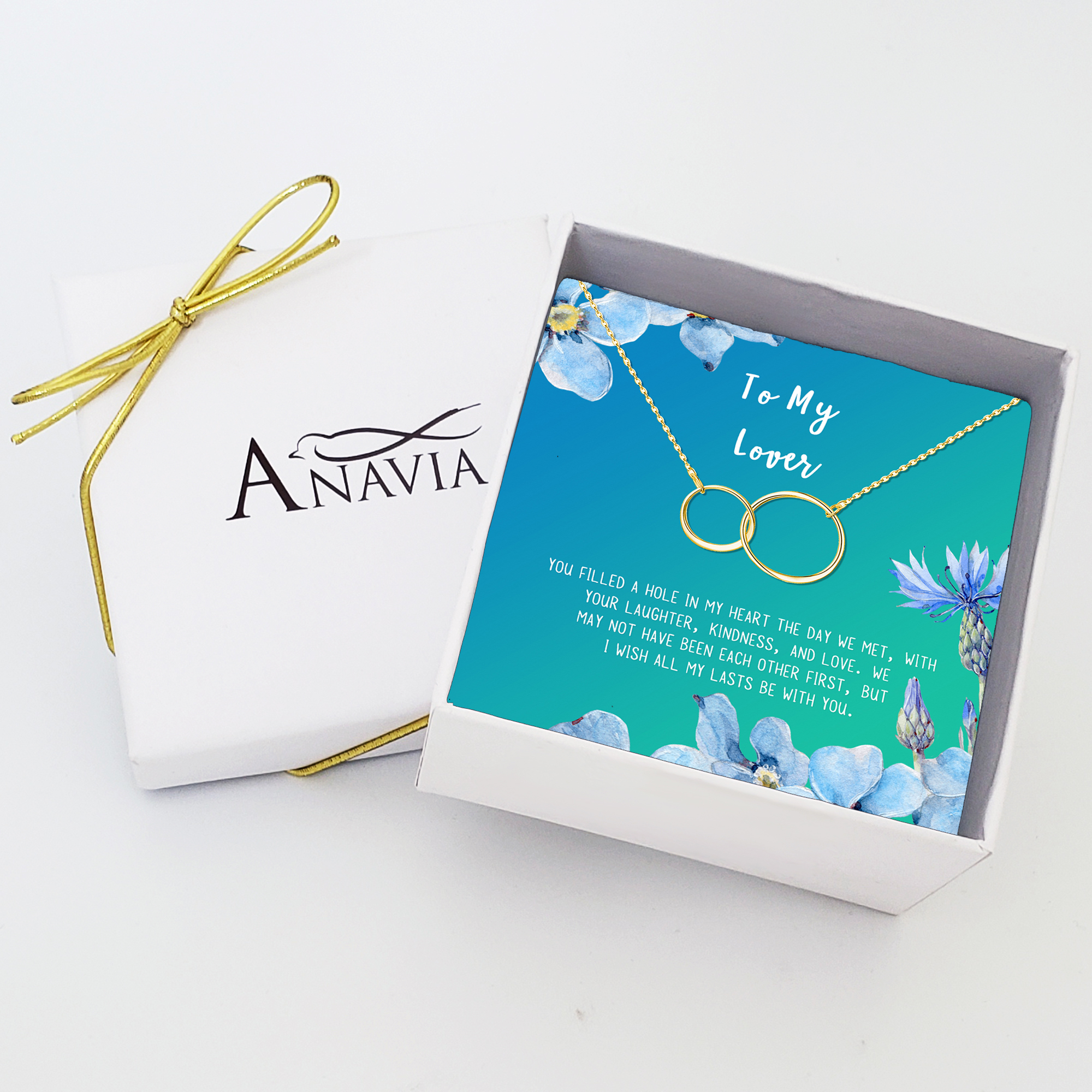 Anavia To My Lover Necklace Gift, Lover Birthday Gift, Mother's Day Gift, Proposal Gift, Card Gift for Girlfriend-[Gold Infinity Double Ring, Bright Blue Gift Card]