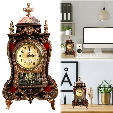 Goowood Vintage Mantel Clock Decorative Desk Clock Musical Chime Retro Grandfather Table Clocks for Living Room Fireplace Decor