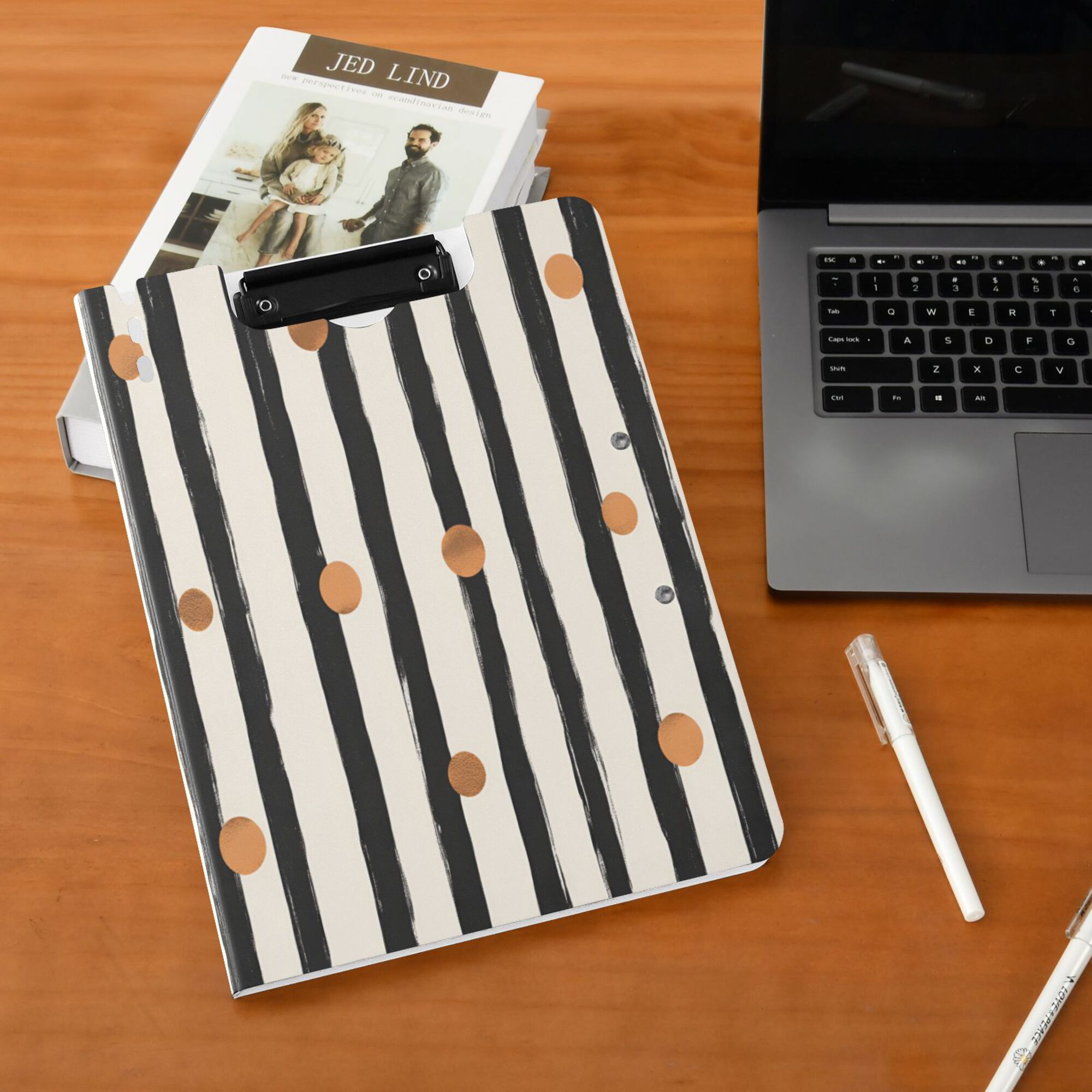 FORMRS A4 Clipboard Folder with Pen Holder Horizontal Foldable School Office Binder, Black Abstract Stripes